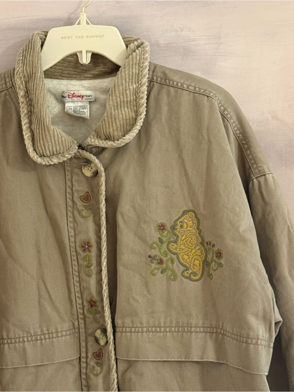 Vintage 90s Disney Store Eeyore Embroidered Barn Jacket Floral Folk Art - Picture 3 of 5